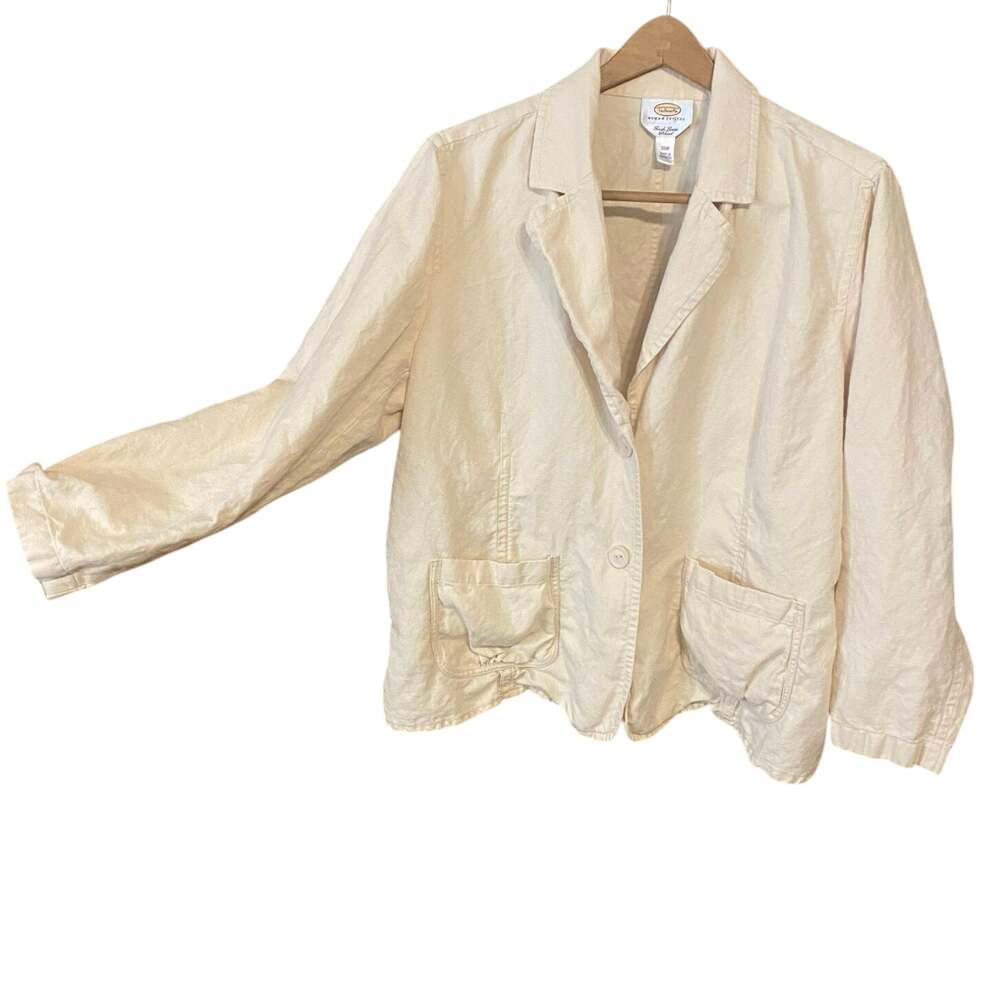 Talbots Woman Petites Linen Blend Blazer 20W tan Lightweight Jacket plus size